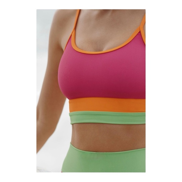 Beach Riot Eva Top/ Emmy Colorblock High Waist Bikini Bottoms - Neon Sunset NWT - Picture 3 of 6